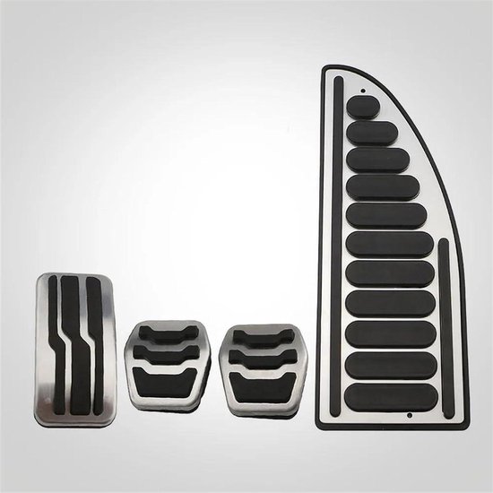 Pedaalhoezen Auto - Rvs Covers - Verbeterde Grip - Antislip Rubber - Set van 3 - Zilver Zwart
