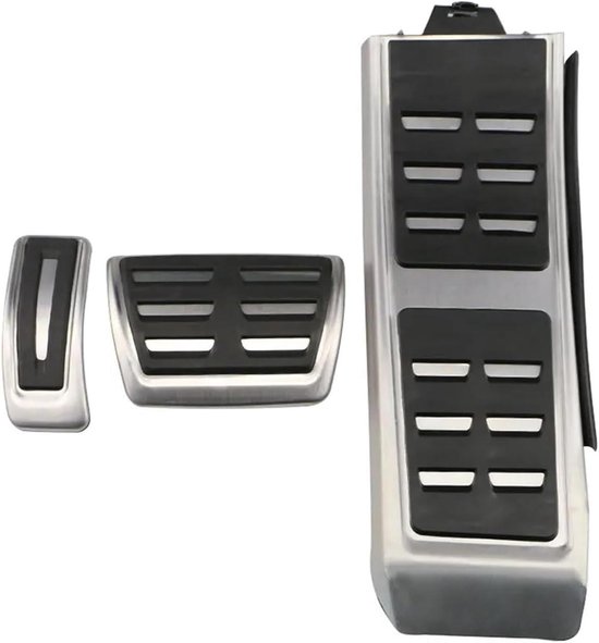 Pedaalhoezen Set - Auto Accessoires - Verbeterde Grip - Roestvrij Staal - 3 Stuks - Zilver Zwart