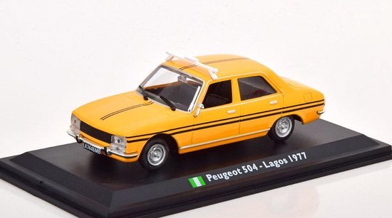 Peugeot 504 Lagos 1977 Taxi (Geel) (15cm) 1/43 Atlas - Modelauto - Schaalmodel - Modelauto - Miniatuurauto - Miniatuur autos van Peugeot