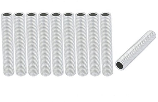 Pipe Nozzle, M8 Thread 45 mm Hollow Length Repair Lights for Lamps, Bulbs, Galvanized, Silver Plated, Pack of 10 van ROSENICE