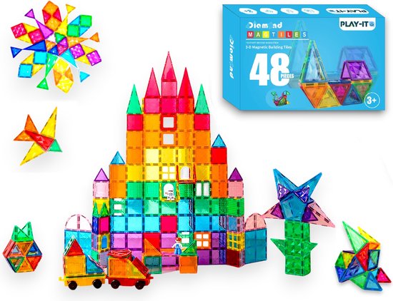PLAY IT Magnetic Tiles 48 stuks - Magnetisch Speelgoed - Montesori Speelgoed van PLAY IT
