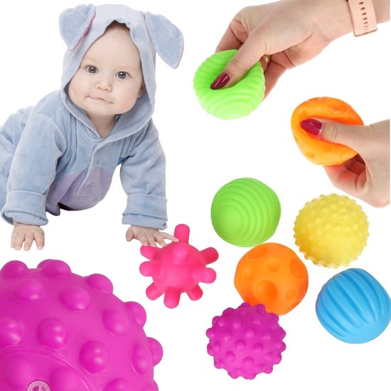 Playos® - Sensorische Ballen - 6 stuks - Neon Ballen - met Geluid - Badspeelgoed - Waterspeelgoed - Sensorisch Speelgoed - Educatief Speelgoed - Water Speelgoed - Siliconen Speelgoed - Bijtspeelgoed - Baby Speelgoed - Zintuigelijke Ballen van Playos
