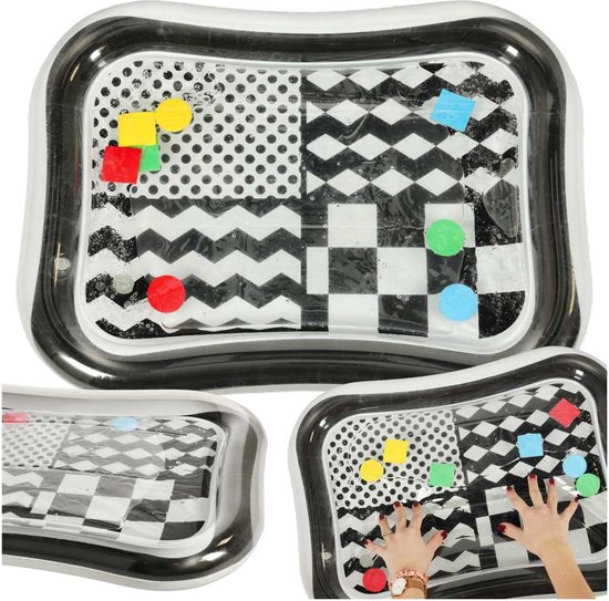 Playos® - Sensorische Watermat - Zwart / Wit - Tummy Time - Opblaasbaar - Contrast - Speelkleed - Speelmat - Sensorisch Speelgoed - Waterspeelmat van Playos