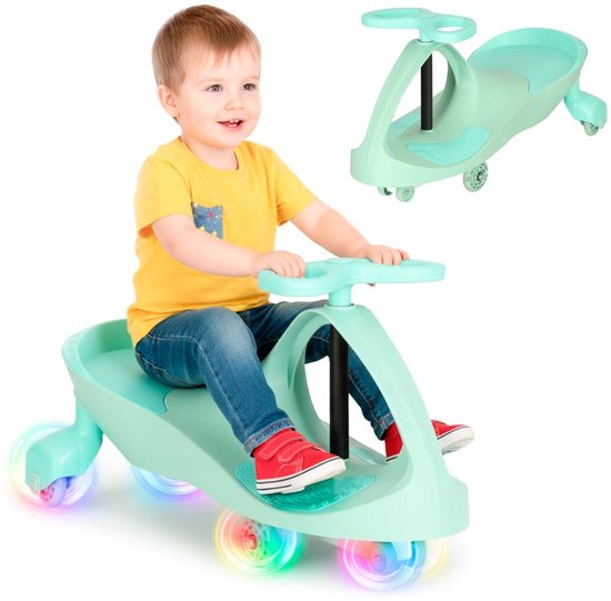 Playos® - Wiggle Car - Mint - met Geluid en Verlichting - tot 80 kg - 80 cm x 30 cm x 40 cm - Bestuurbare Auto - Speelgoedvoertuig - Swing Car - Wiebelauto van Playos