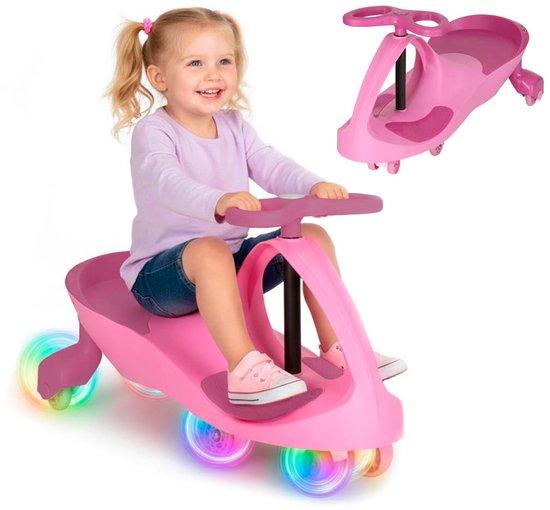Playos® - Wiggle Car - Roze - met Geluid en Verlichting - tot 80 kg - 80 cm x 30 cm x 40 cm - Bestuurbare Auto - Speelgoedvoertuig - Swing Car - Wiebelauto van Merkloos