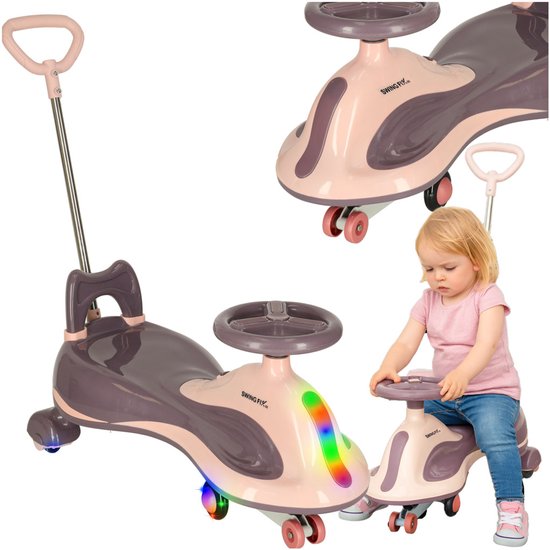 Playos® - Wiggle Car - Roze / Paars - met Duwstang - Geluid en Verlichting - tot 100 kg - 90 cm x 74 cm x 32 cm - Bestuurbare Auto - Speelgoedvoertuig - Swing Car - Wiebelauto van Merkloos