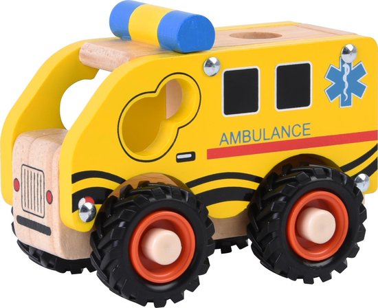 Playwood Houten ambulance ziekenauto met rubberen wielen van New Classic Toys