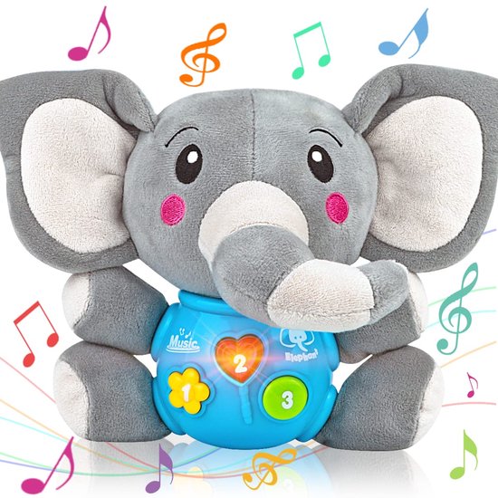Pluche olifant muziek baby speelgoed 0 tot 6 maanden, schattige knuffel dieren lichtgevende baby speelgoed pasgeboren baby muziek speelgoed voor baby's jongens en meisjes peuters 6 tot 12 maanden van TUMAMA