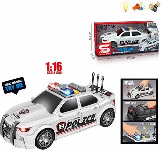 Police Car - Politie auto speelgoed frictiemotor - geluids- en lichteffecten - incl. batterijen in 24CM van Toi-Toys.