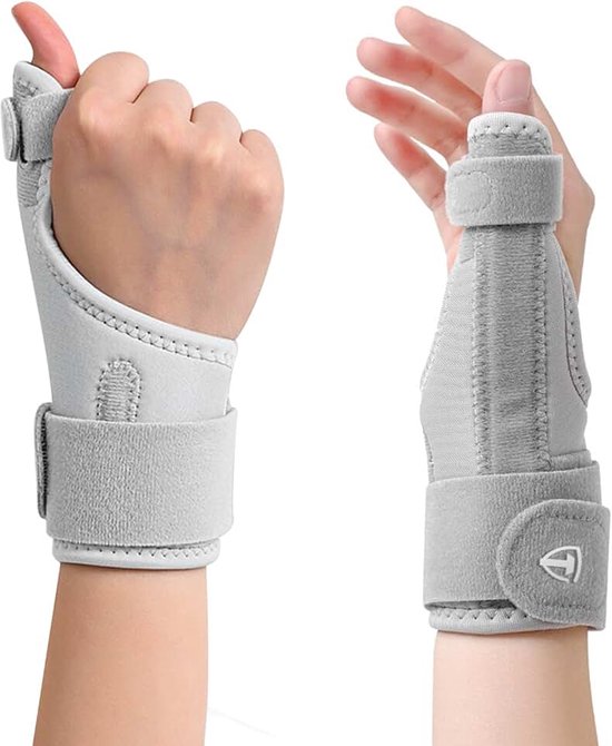 Pols- en duimbandage, duimbandage links en rechts, duimorthese met metalen spalk, stabilisato voor duimzadelgewricht, duimverstuiking, artritis voor dames en heren (grijs)