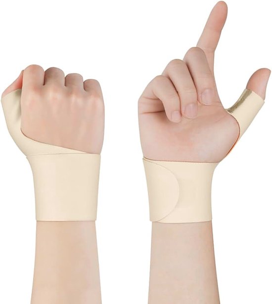 Pols- en Duimsteun, 2 STUKS Duimsteun Beugel, Ademende & Verstelbare Duim Compressiebeschermer voor Sport, Beige Oranje