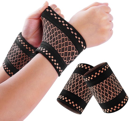 Polsbandage, 2 stuks, elastische polsbandages, compressiebandage, carpaal tunnelbandage voor sport, tendinitis, breuk en verstuiking van de pols, werk, uniseks, M