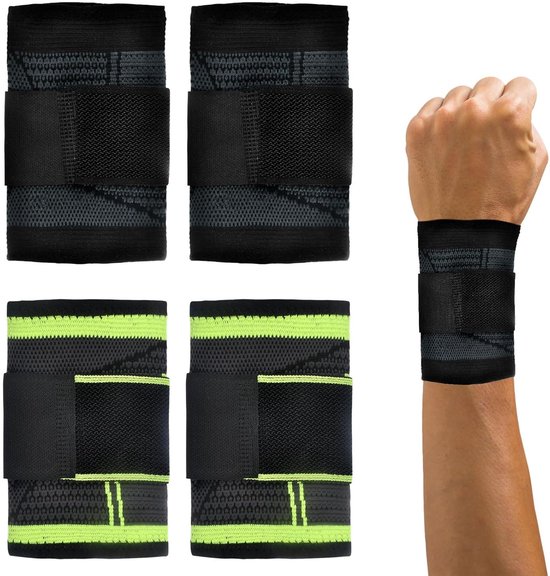 Polsbandage, 4 Stuks, Polssteun voor Pols, Ademende Bandage voor Peesschedeontsteking, Pijnverlichting, Tendinitis, Sport, Fitness, Linker en Rechter Hand, Uniseks