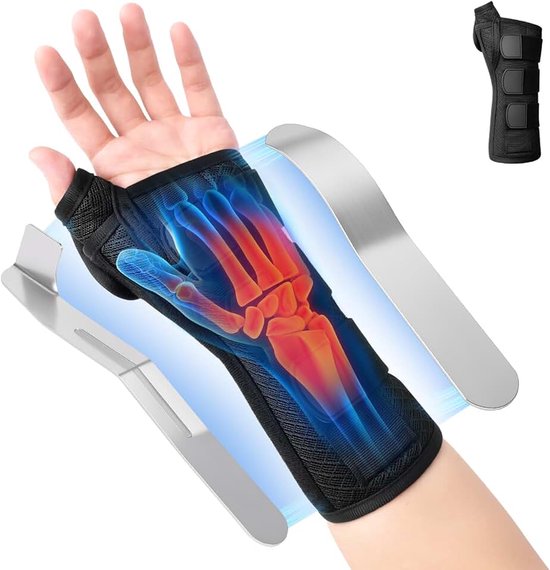 Polsbandage, duimspalk met 2 metalen spalken, ademende polsspalk met duimsteun, polssteun links voor artritis, verstuikingen, peesontsteking, carpaal tunnel