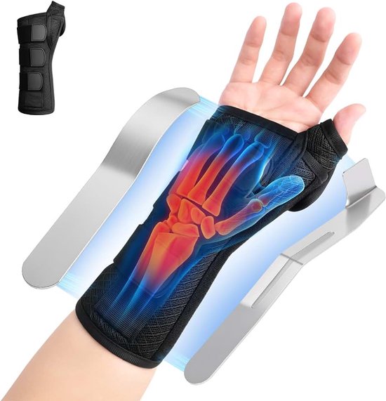 Polsbandage, duimspalk met 2 metalen spalken, ademende polsspalk met duimsteun, polssteun rechts voor artritis, verstuikingen, peesontsteking, carpaal tunnel