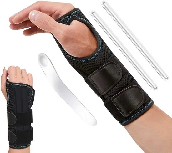 Polsbandage met 3 rails, verstelbare polsbandages, polsbeschermers voor mannen en vrouwen, zachte duimopening, voor artritis, peesontsteking, verstuiking (rechterhand, S/M)
