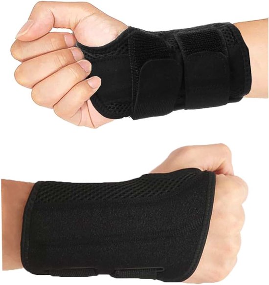 Polsbandage met metalen spalk, ademend, verstelbaar, polsbandage voor artritis, carpaal tunnelsyndroom, verstuikingen, (zwart, links, S/M)