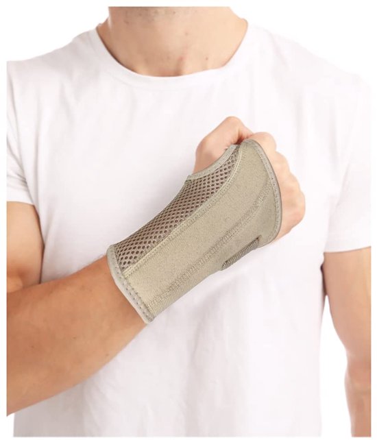 Polsbandage met ondersteuning, verstelbare en ademende polssteun, comfortabele stabilisatie voor sport, werk en dagelijks gebruik (Rechts, Huidkleur, S)
