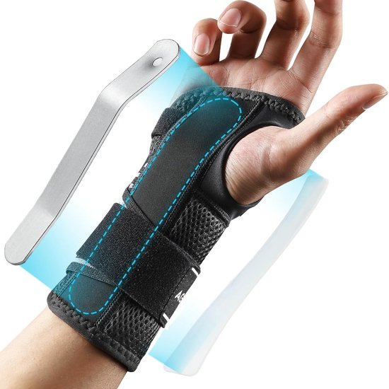 Polsbandage, rechte pols orthese met 2 aluminium platen, ideaal voor carpaal tunnelsyndroom, tendinitis, artritis en verstuikingen. Ademend, comfortabel voor de nacht, recht, S/M
