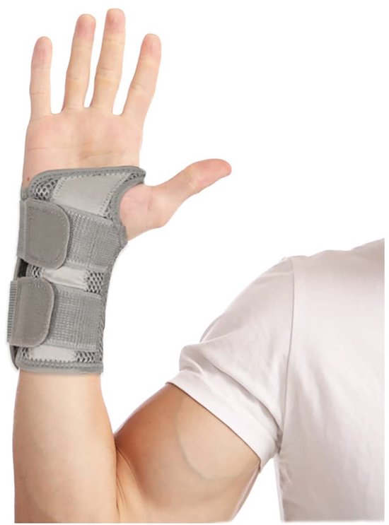 Polsbandage voor carpaal tunnel, links, 's nachts, carpaal tunnel, ademend, polsbandage, carpaal tunnel, ondersteuning voor hand en pols, elastisch, polsbandage, peesontsteking, artritis, grijs-L/XL