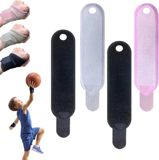 Polsbandage voor kinderen, 4 stuks, ademende polsbandages, verstelbare polsbandage, voor kinderfitness, sport en dagelijkse activiteiten (zwart, roze, grijs)