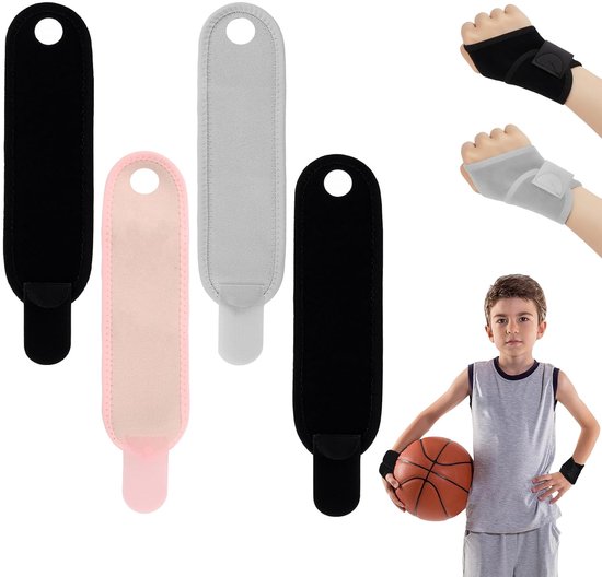 Polsbandage voor kinderen, 4 stuks, verstelbare polssteun in 3 kleuren (zwart, roze, grijs) voor kinderfitness, sport en dagelijkse activiteiten