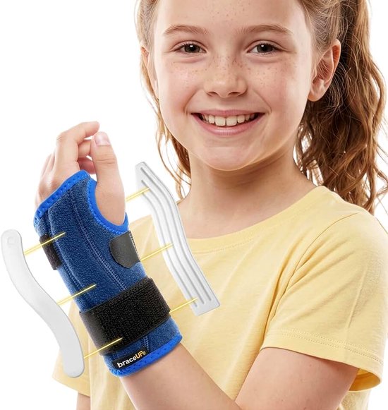 Polsbandage voor Kinderen met Spalk – One Size, Links | Verstelbare Compressie; Sport & Dagelijks Gebruik; Polssteun