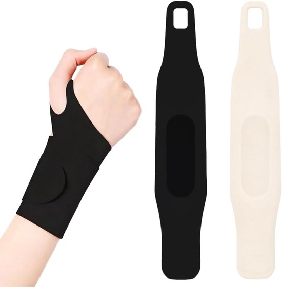 Polsbandage voor peesontsteking, pols en carpaal tunnel, set van 2 (zwart + vlees), elastische en ademende polsbandage voor sportschool, sport en pijnverlichting, verstelbare polsband voor