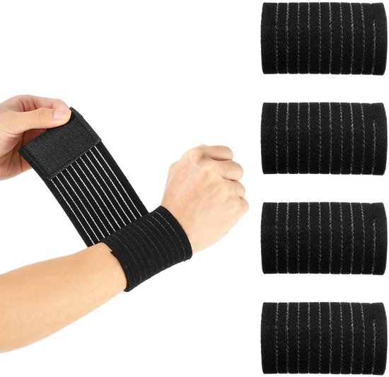 polsbandages, 4 stuks, sport, handbandage, polsbandage, ademende polssteun, sportmanchet, verstelbaar, voor sportschool, tennis, krachttraining, mannen en vrouwen