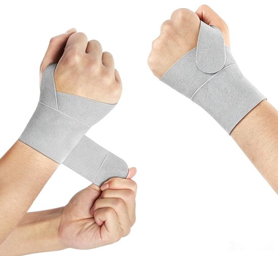 Polsbandages gym, polsbandage rechts en links, ademende handbandage pols, zwarte polsbandage voor sport, gym, kantoorwerk en 's nachts (grijs, 2 stuks)