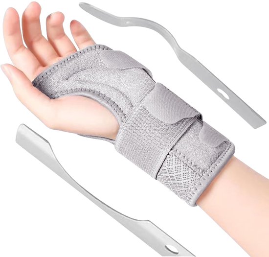 Polsbandages met metalen rail, stabilisator, verstelbare polssteun voor dag en nacht, voor mannen en vrouwen, handbandage pols voor tendinitis artritis (M/L, linkerhand, grijs)