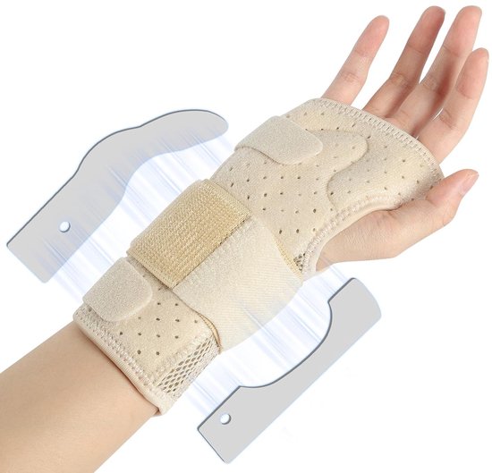 Polsbrace Met 2 Metalen Handspalken, Ademende, Verstelbare Handbrace Voor Mannen En Vrouwen, Ideaal Bij Carpaaltunnelsyndroom, Verstuikingen En Tendinitis (Maat M - Huidskleur, Rechterhand)