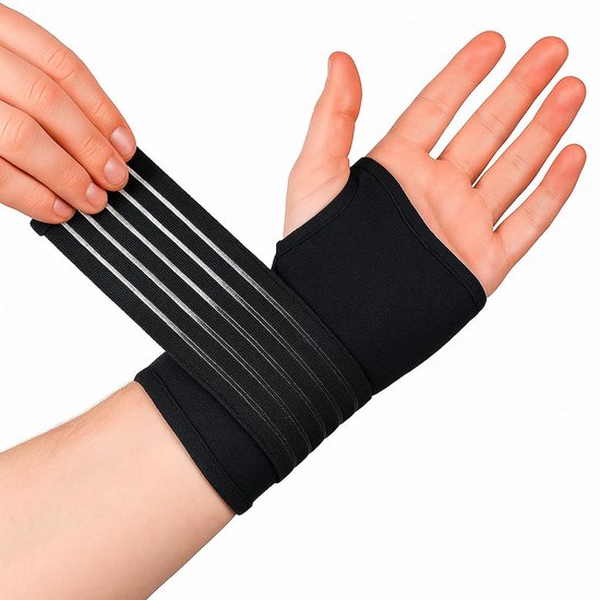 Polsbrace met Band van Actesso - Ideaal voor Kneuzingen, Blessures of Sport, Zonder Metalen Strip | links of rechts (Medium, zwart)