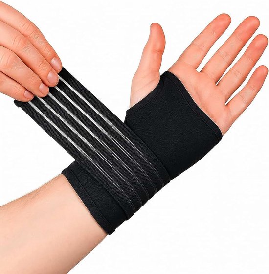Polsbrace met Band van Actesso - Ideaal voor Kneuzingen, Blessures of Sport, Zonder Metalen Strip | links of rechts (Small, zwart) | Flexibele polssteun voor training, werk, verstuikingen en peesontsteking (klein, zwart)