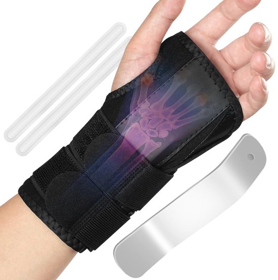 Polsorthese, Verstelbare Polsspalk met 3 Metalen Spalken, Polsbescherming voor Tendinitis, Artritis en Verstuikingen, Links (Zwart)