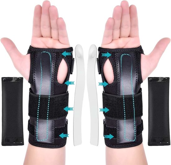 Polsspalk voor de rechter/linkerhand, polsbrace met aluminiumspalk en zachte bekleding voor carpale tunnel, artritis, peesontsteking, verstuiking (2, L)