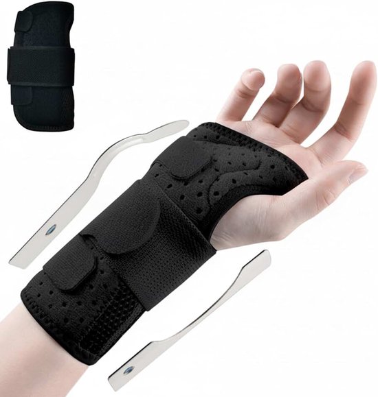 Polssteun met metalen rail, ademende polsrail voor peesschedeontsteking, bandage en carpaal tunnelsyndroom, bandage pols voor pijnverlichting voor dames en heren (rechts, L)