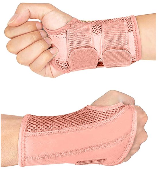 Polssteun met metalen rail, verstelbare ademende polsbrace, polsbandage voor verstuikingen, RSI, artritis en tendinitis (L/XL, roze, recht) | Polsspalk polsbandage voor verstuikingen, RSI, artritis, peesontsteking