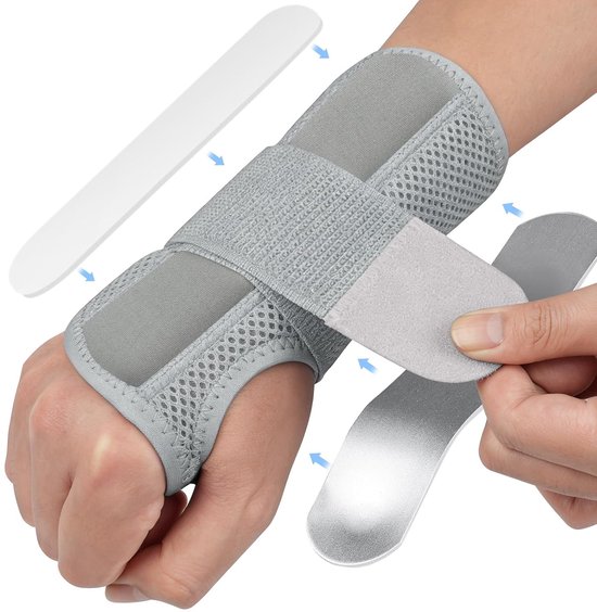 Polssteun, polsspalk met metalen rail, polsband, flexibel en licht, verstelbare carpaal tunnelstabilisator voor krachtsport, handrail voor mannen en vrouwen (S/M, rechts)