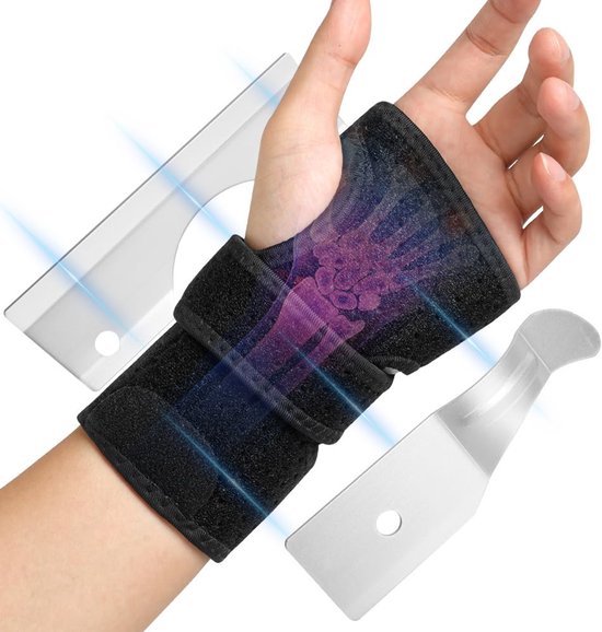 Polssteun, verstelbare polsbandages | Met 2 brede metalen rails, comfortabel en ademend, polsbandage voor mannen en vrouwen (linkerhand)
