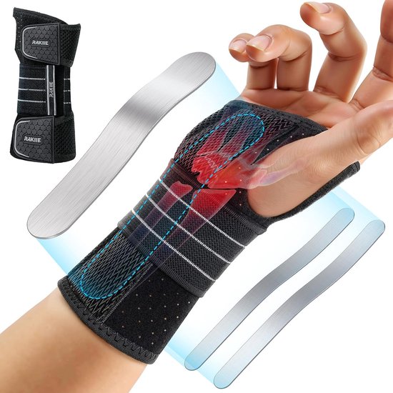 Polssteun, verstelbare polsbandages met 3 metalen rails, polsbandage voor mannen en vrouwen, geen druk op de duim, railstabilisator, grijs, rechterhand, S