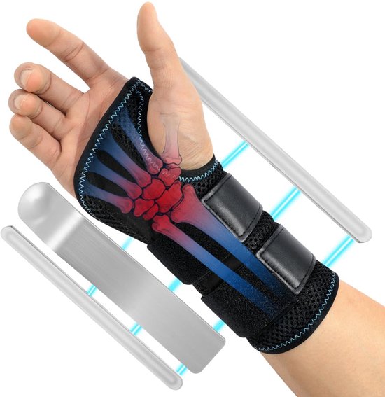 Polssteunbrace met 3 metalen spalken, polssteun, spalkarmstabilisator voor mannen en vrouwen, polssteun, links- of rechterhandondersteuning en peesontsteking, artritis, pijnverlichting, links-L