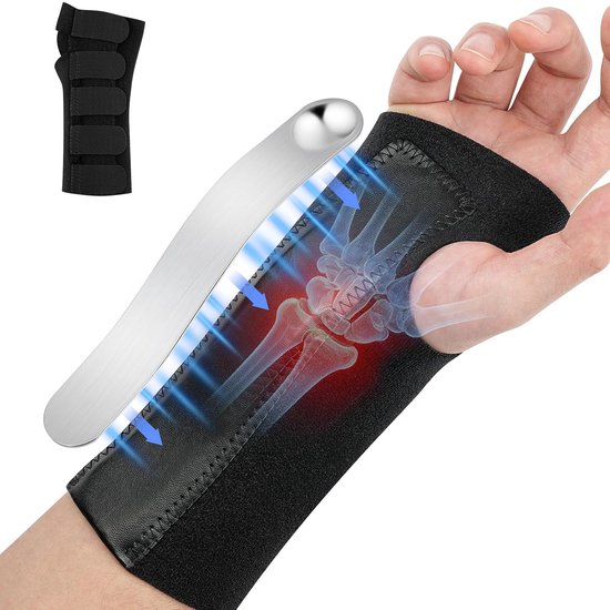 Polsverband met metalen spalken, Polsbrace voor carpaal tunnelsyndroom, Verstelbare klittenbandsluiting voor sport en fitness, voor dames en heren (Rechts, S, Zwart)