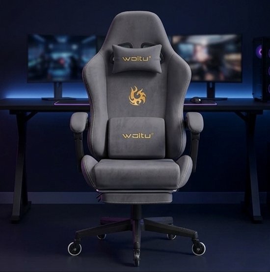 Premium Ergonomische Gamingstoel met Voetensteun – Luxe Draaibare Bureaustoel met Verstelbare Rugleuning 90–135° – 4D Lenden- & Hoofdsteun – Ademend Imitatiesuède – Grijs - Mobili Bella van Merkloos