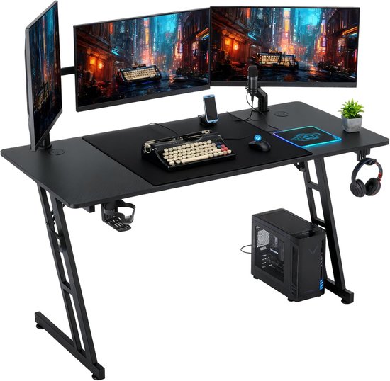 Professionele Gamingtafel 140x60 cm - In Hoogte Verstelbaar PC Bureau Zwart van Merkloos