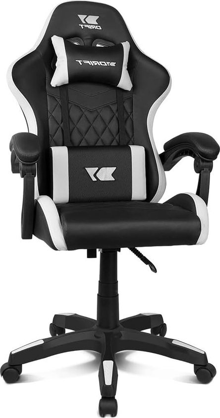 Professionele stoel met kunstleer en gevoerde armleuningen - verstelbaar in hoogte - zwart/wit Gaming chair van Merkloos