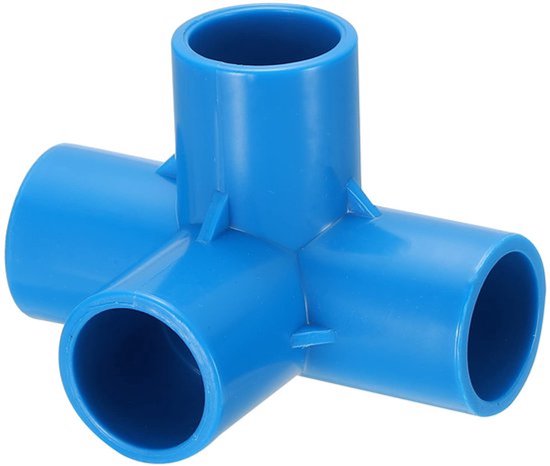 PVC buisfittingen, waterbuizen, 4-weg uitlaat buiten/tuin, 20 mm, blauw, verpakking van 10 van Merkloos