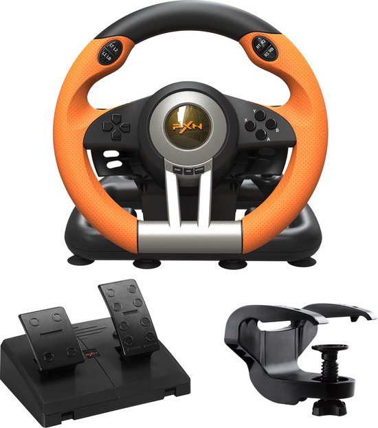 PXN - V3 Pro - Race Stuur met Pedalen & Flippers - Game Stuur - Geschikt voor PS4 - Xbox One - PC - Xbox Series X|S - PS3 - Nintendo Switch - OR van PXN