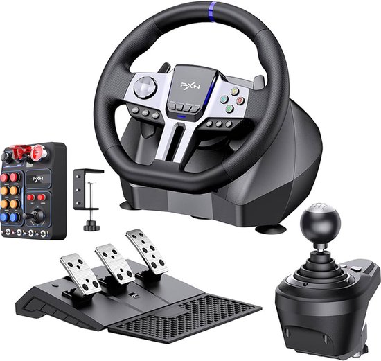 PXN V9 Gen 2 Racestuur + CB-1 - Buttonbox - Value Pack - Complete Sim Racing Setup met Pedalen & Shifter - 270/900° - PS4, Xbox, PC - Zwart van PXN