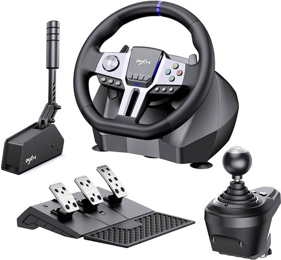 PXN V9 Gen 2 Racestuur + HB S - Hydraulische Handrem - Complete Sim Racing Set met Pedalen, Shifter & Handrem - 270/900° - PS4, Xbox, PC - Zwart van Merkloos